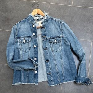 H&M Blue Denim Jean Jacket with Frayed Collar